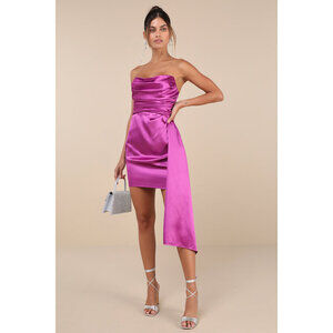Lulus Ethereal Excellence Magenta Satin Pleated Strapless Mini Dress Purple